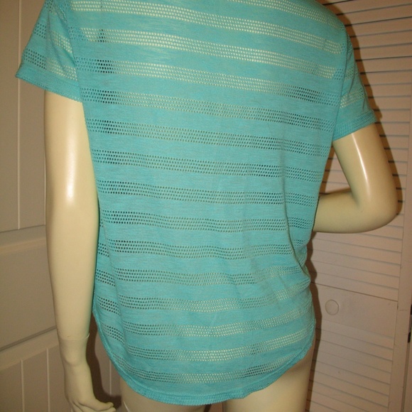 Y2K Chris & Carol Striped High-Low Knit Crop Top Made USA Blue Summer Beach Boho - Picture 7 of 8